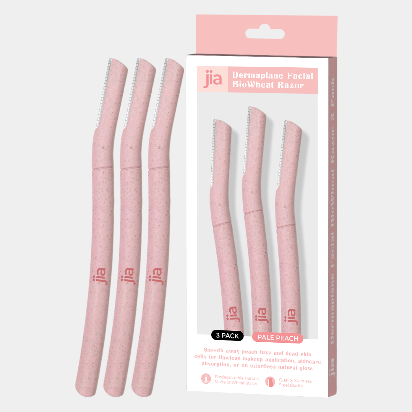 Jia Dermaplaning Facial BioWheat Razor in Pale Peach - 3 Pack