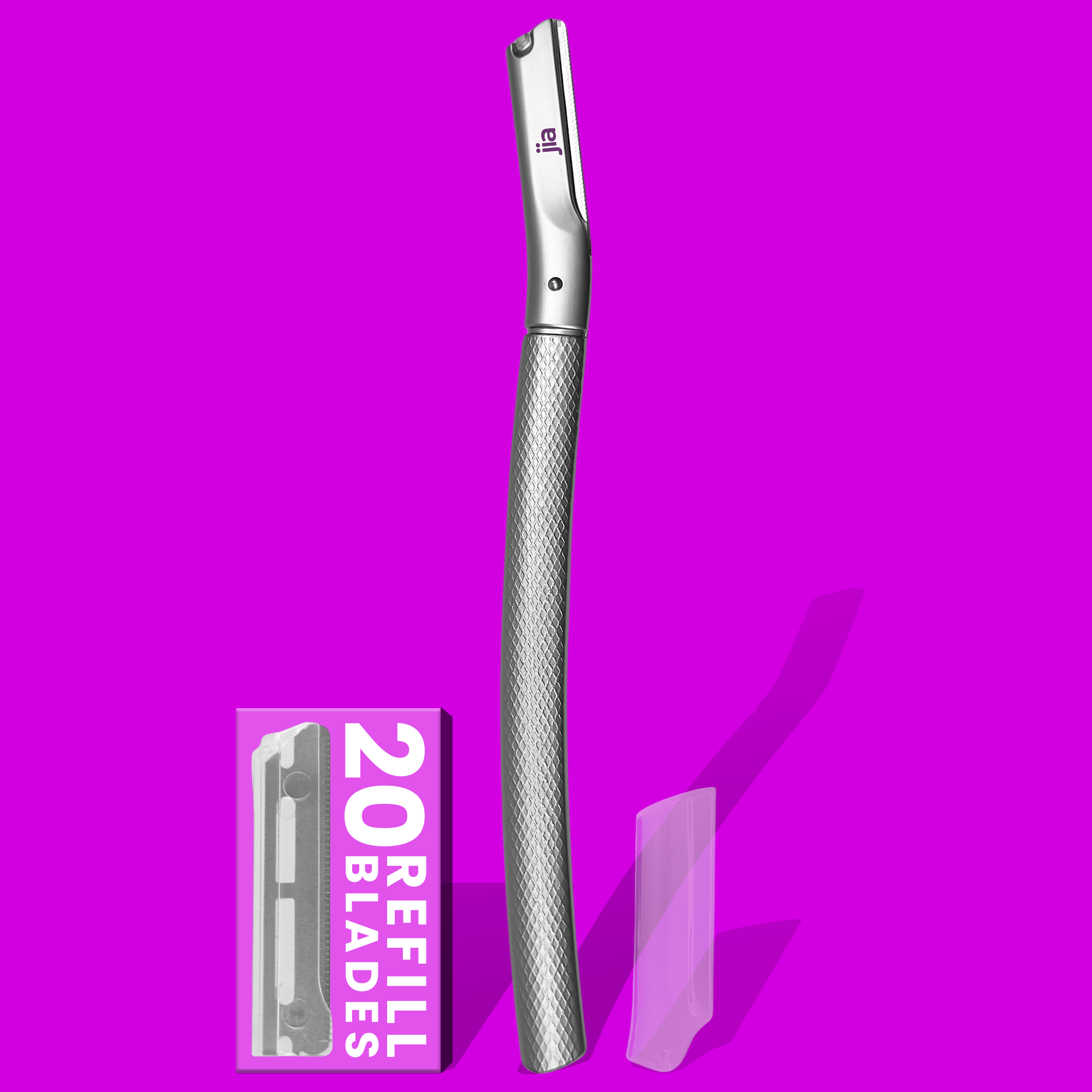 Dermaplaning Facial Metal Razor With 20 Refill Blades in Sleek Silver