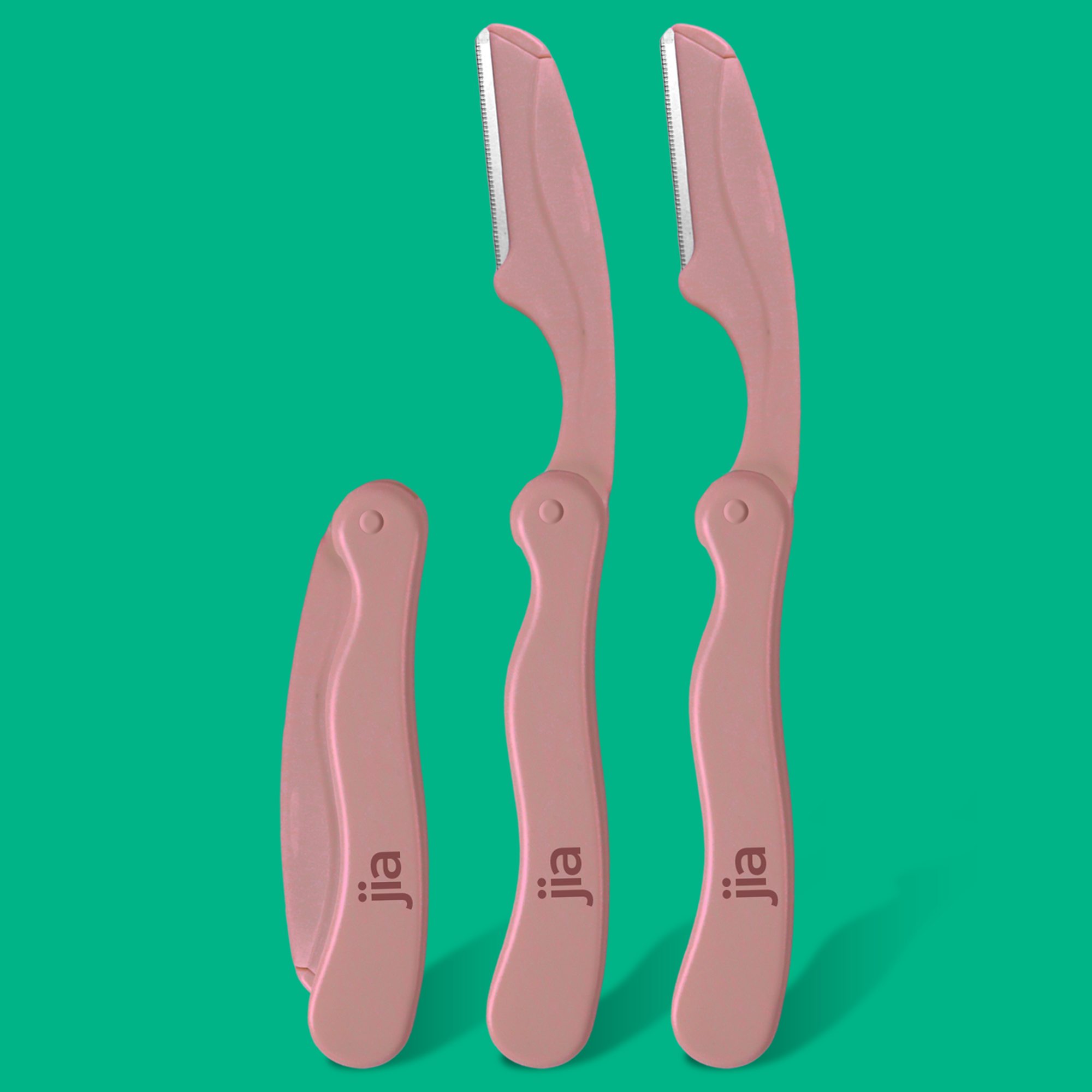Jia Dermaplaning Facial Folding Razor in Champagne Blush - 3 Pack