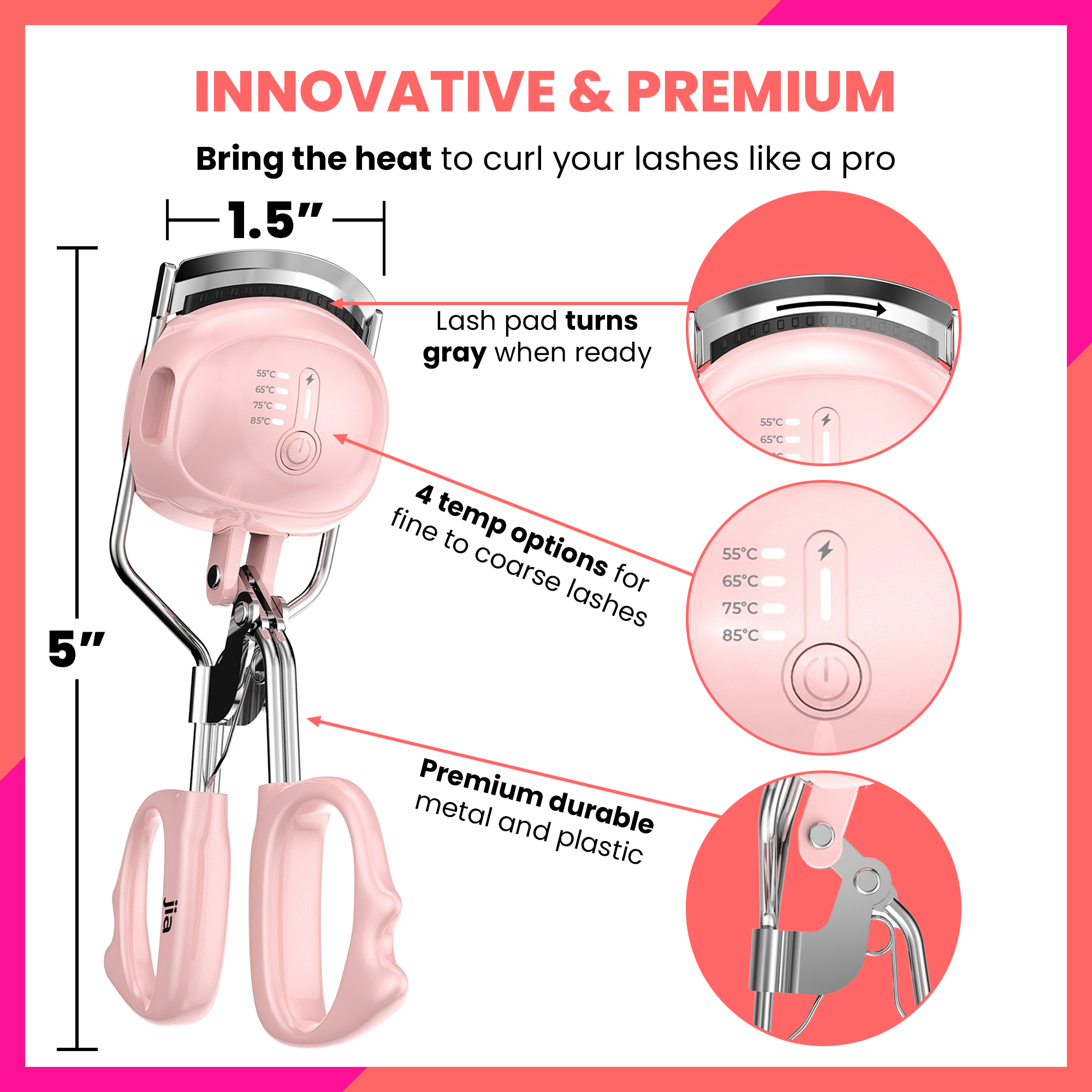 Jia SleekCurl Heated Eyelash Curler in Primrose Pink