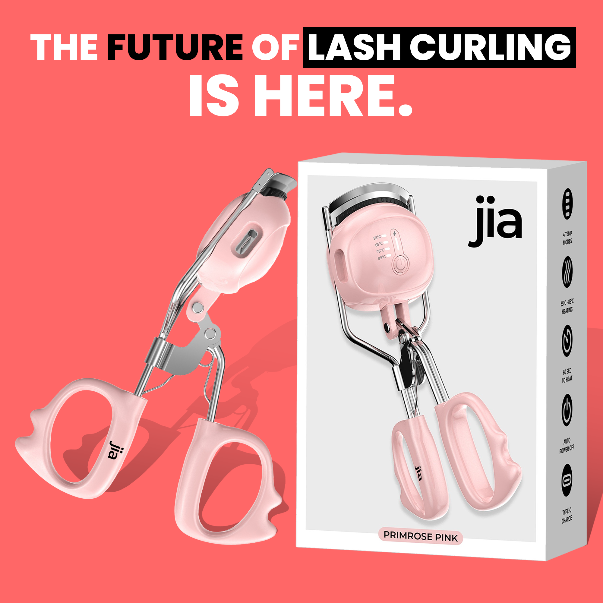Jia SleekCurl Heated Eyelash Curler in Primrose Pink