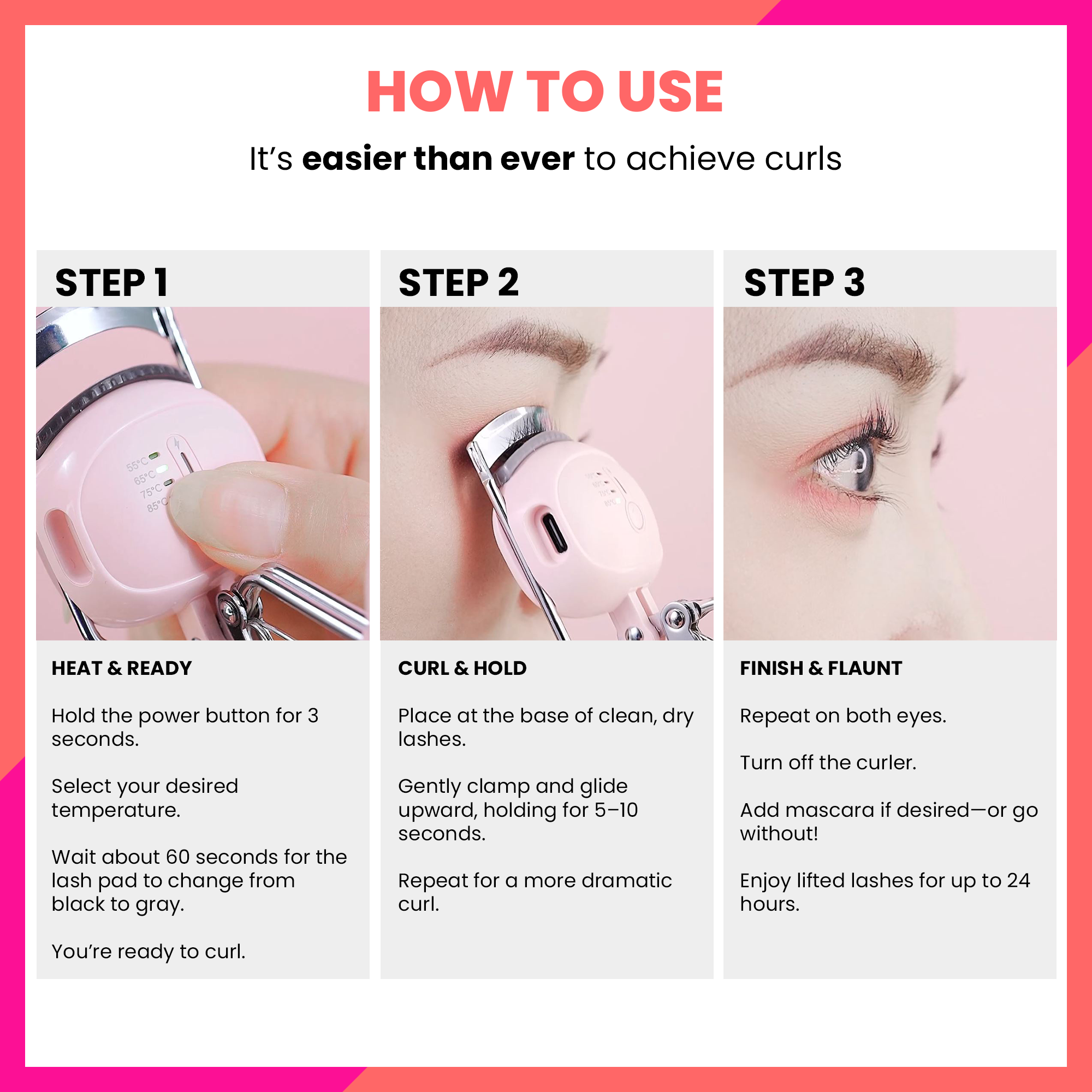 Jia SleekCurl Heated Eyelash Curler in Primrose Pink