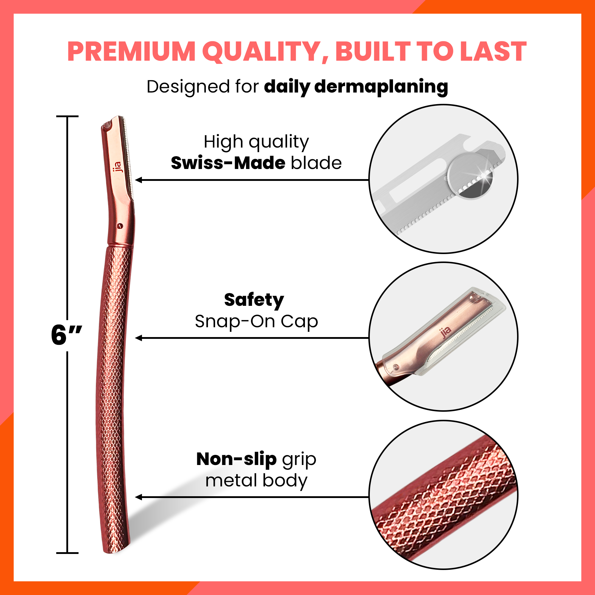Dermaplaning Facial Metal Razor With 20 Blades in Rose Gold