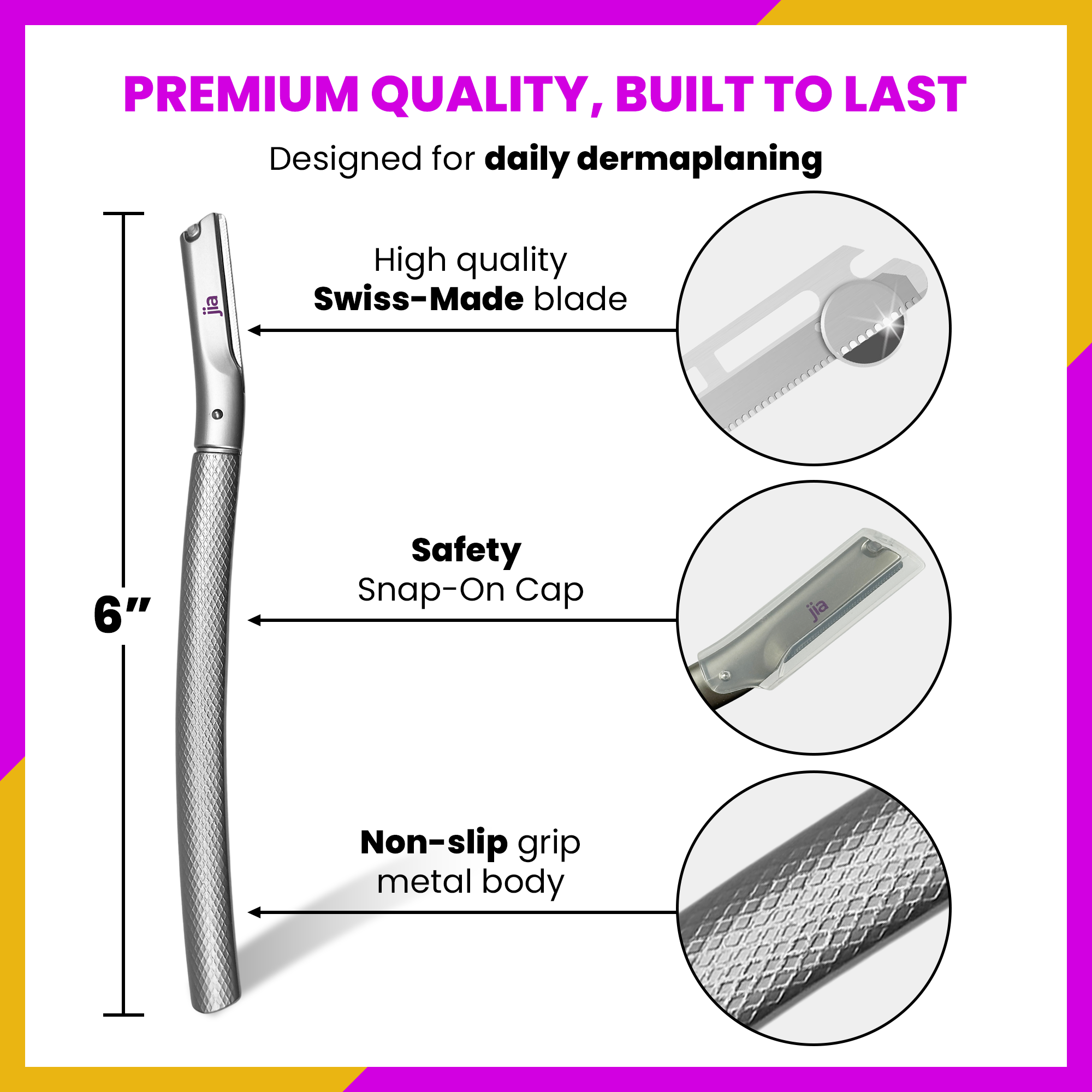 Dermaplaning Facial Metal Razor With 20 Blades in Sleek Silver