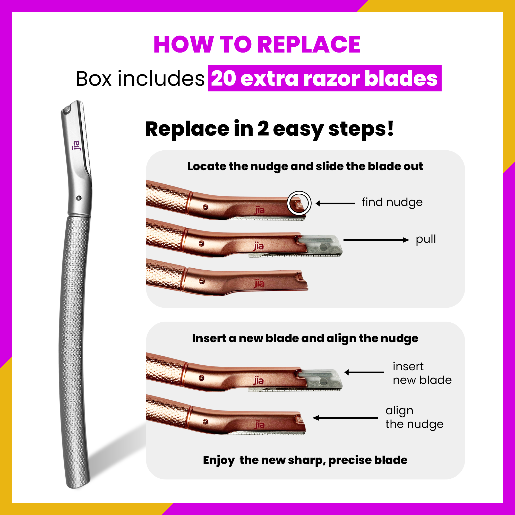 Dermaplaning Facial Metal Razor With 20 Blades in Sleek Silver