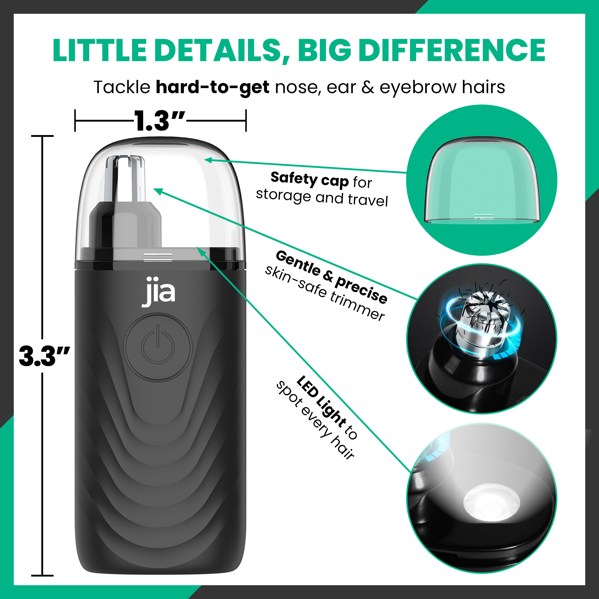 Jia The Original Nose Hair Trimmer in Midnight Black
