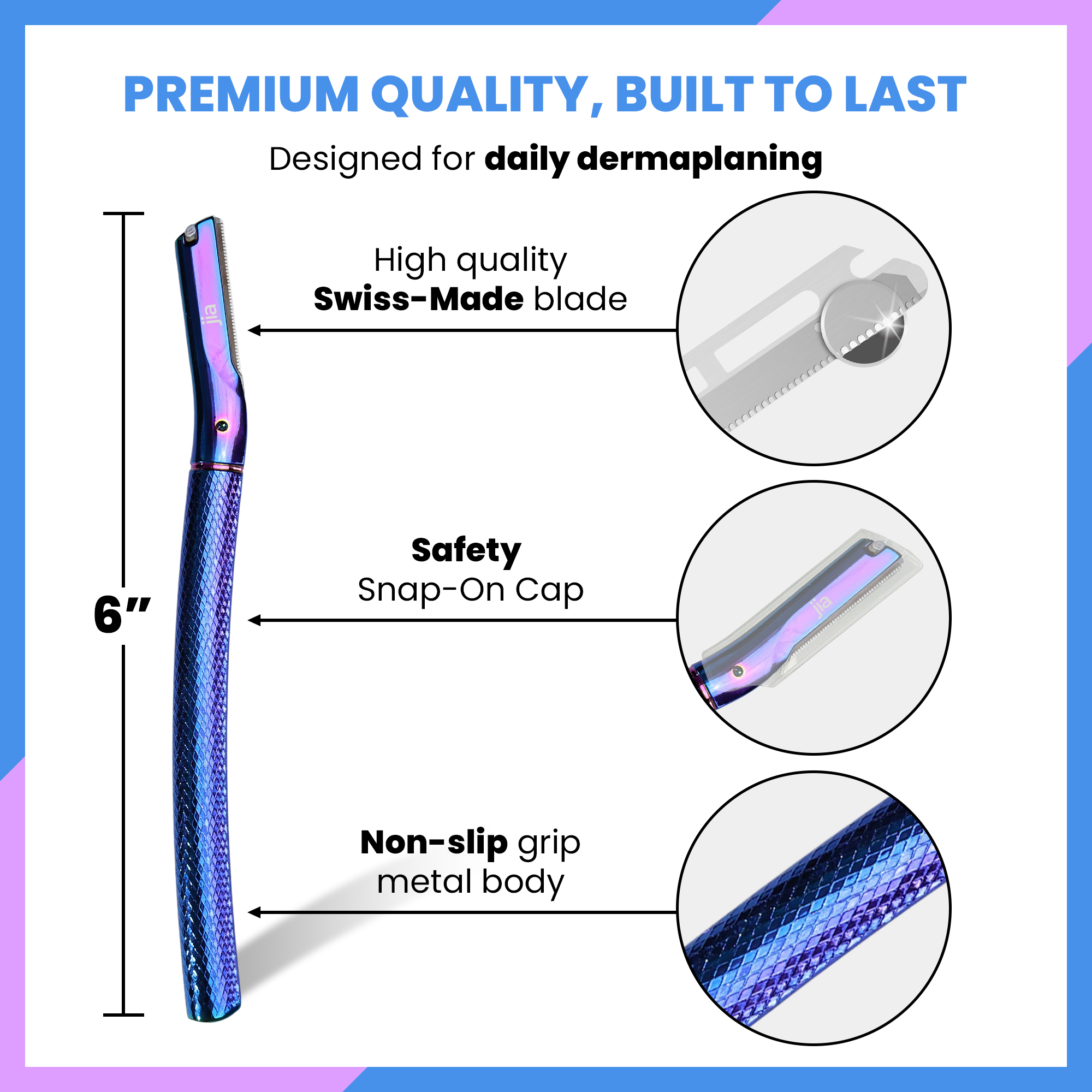 Dermaplaning Facial Metal Razor With 20 Refill Blades in Iridescent Night