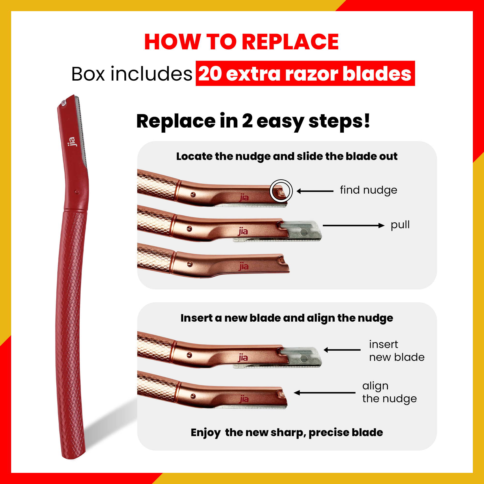 Dermaplaning Facial Metal Razor With 20 Refill Blades in Ruby Red