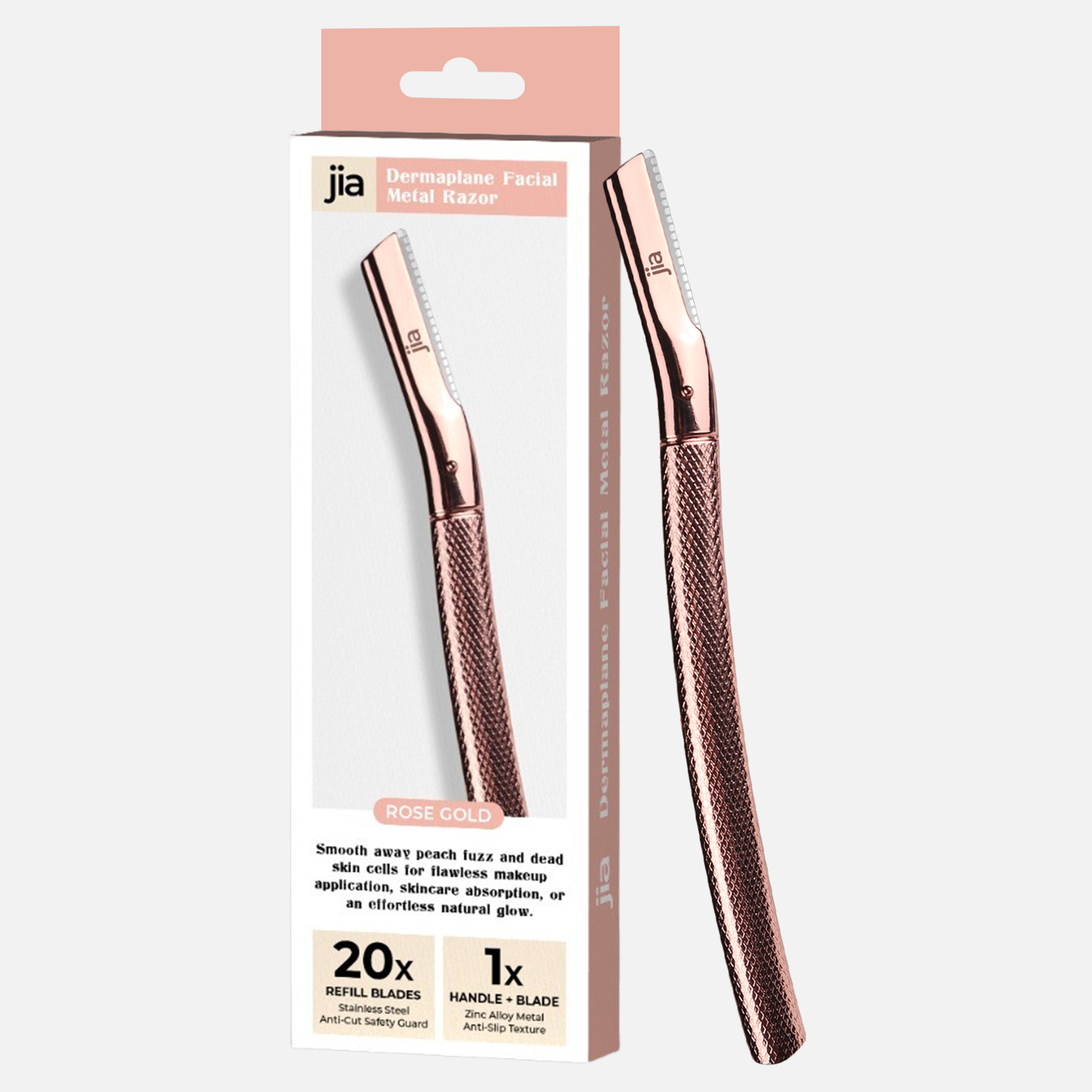 Dermaplaning Facial Metal Razor With 20 Blades in Rose Gold